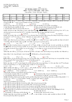 Đề thi học kì I, khối 11 môn  Vật lý. Niên học  2014  2015. Trắc nghiệm  30 câu. Thời gian  45 phút